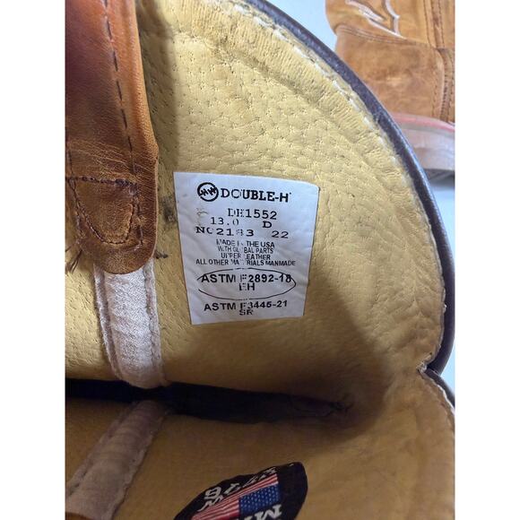 Double H Dylan USA Made Steel Toe Western Work Boots Brown Leather Men’s 13 D main image 4